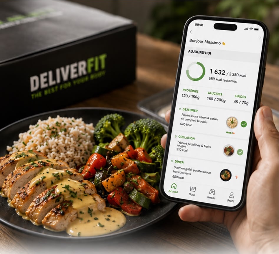 Le Dashboard DeliverFit et un repas DeliverFit — un seul écosystème
